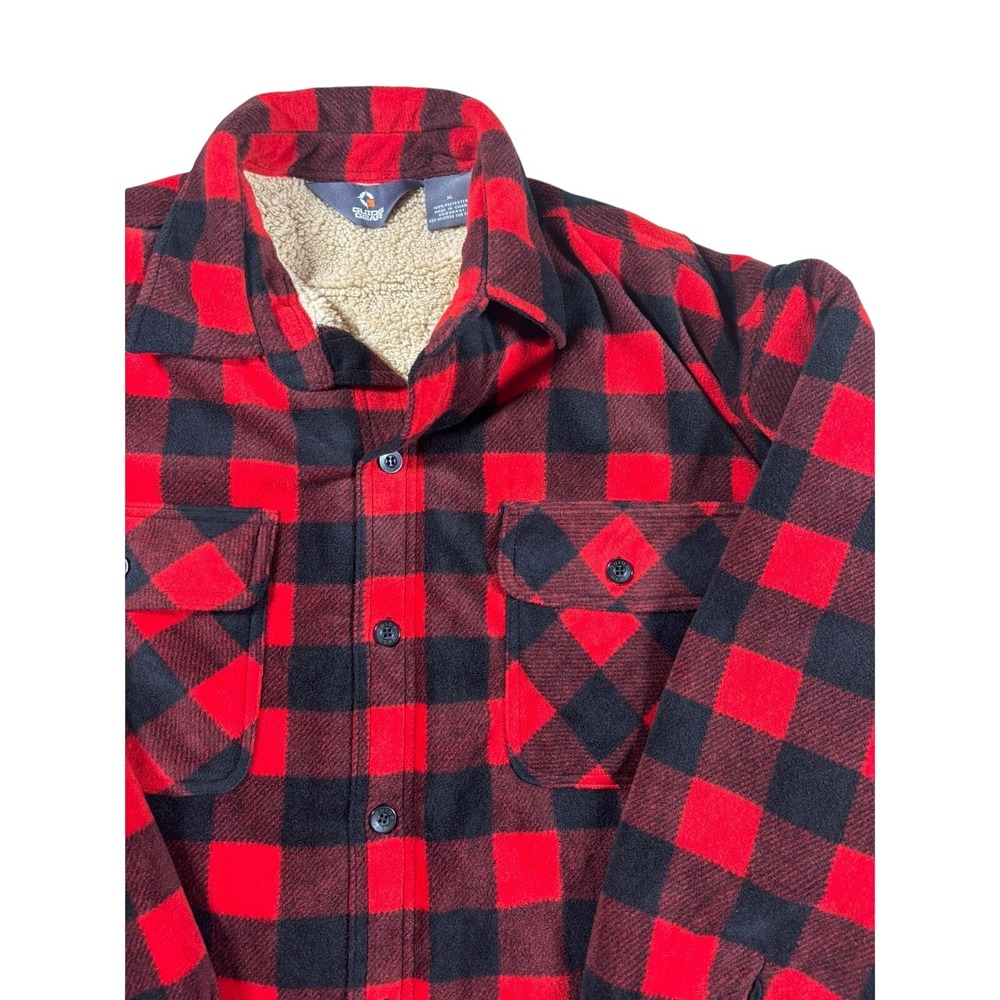Guide Gear Mens XL Buffalo Plaid Sherpa Lined Fleece Shirt Jacket Red Black